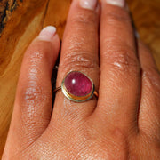 Smooth Domed Pink Tourmaline Cabochon Gold Ring lifestyle alt image | Breathe Autumn Rain Jewelry