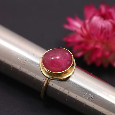 Smooth Domed Pink Tourmaline Cabochon Gold Ring main image | Breathe Autumn Rain Jewelry