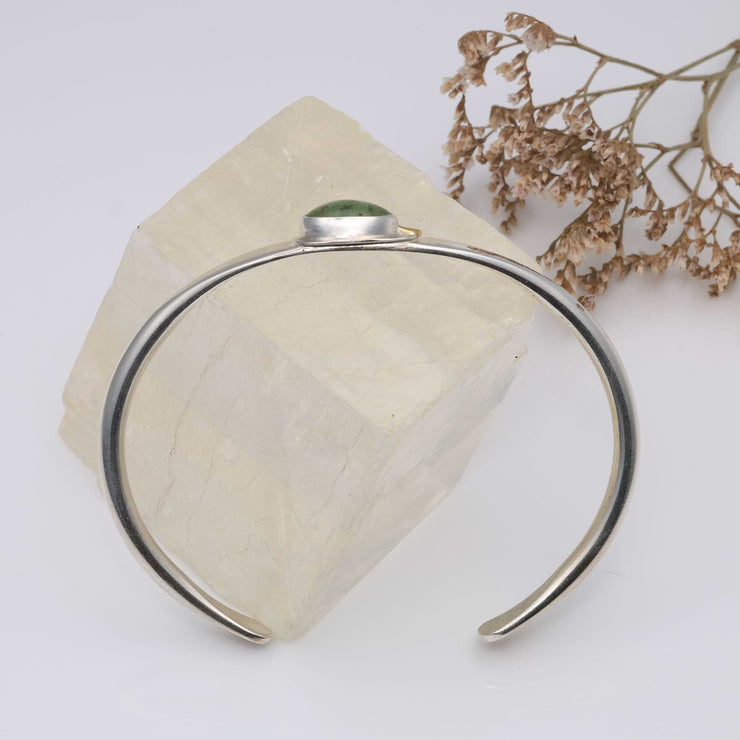 Green Kyanite Silver Cuff Bracelet alt image | Breathe Autumn Rain Jewelry