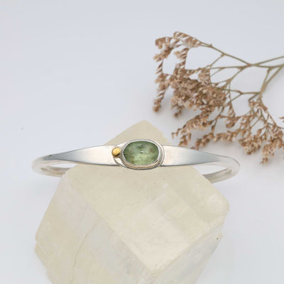 Green Kyanite Silver Cuff Bracelet main image | Breathe Autumn Rain Jewelry