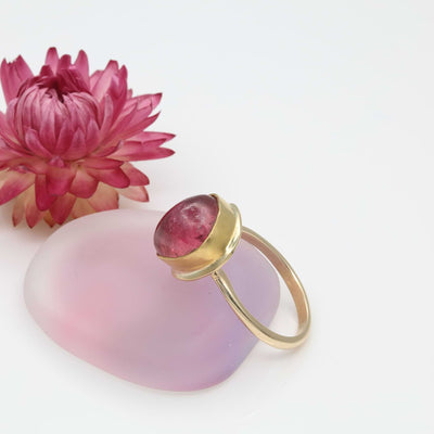 Heart Shaped Pink Tourmaline Cabochon Gold Ring main image | Breathe Autumn Rain Jewelry