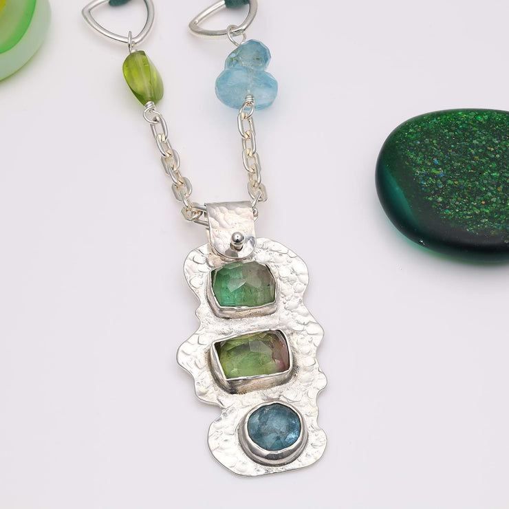 Midori and Aozora - Tourmaline and Kyanite Silver Pendant Necklace alt image | Breathe Autumn Rain Jewelry