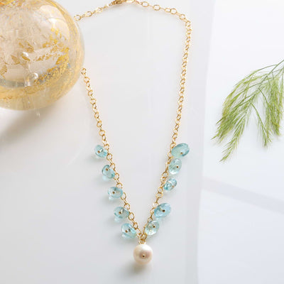 Positano - Aquamarine and Pearl Gold Necklace main image | Breathe Autumn Rain Jewelry