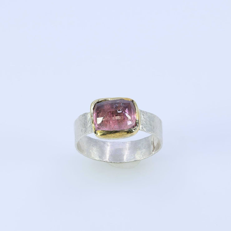 Rosette - Rose Cut Pink Tourmaline Gold and Silver Ring alt image | Breathe Autumn Rain Artisan Jewelry