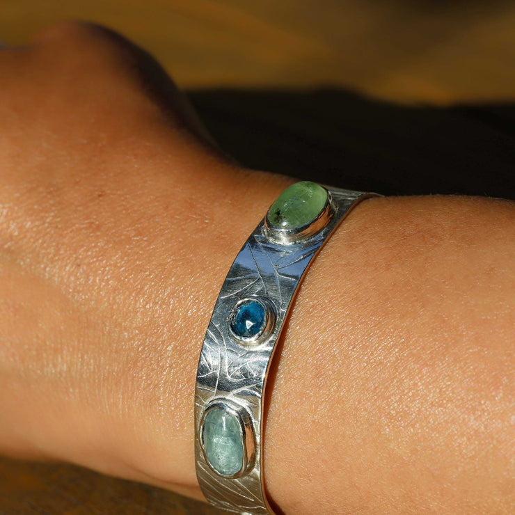 Silver Gemstone Wrist Band lifestyle image | Breathe Autumn Rain Jewelry