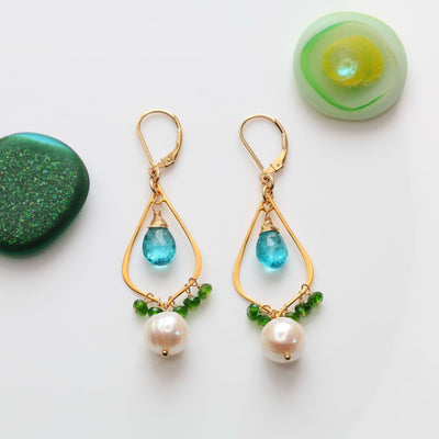 Toni - Apatite and Pearl Gold Earrings main image | Breathe Autumn Rain Jewelry