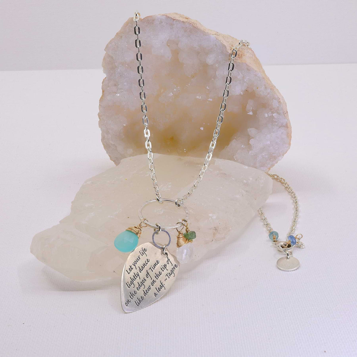 Sterling Silver Inspirational Quote Necklace Breathe Autumn Rain