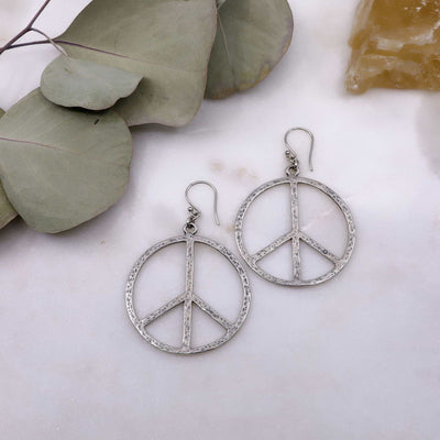 Lakeshore - Peace Sign Silver Hoop Earrings main image | Breathe Autumn Rain Artisan Jewelry