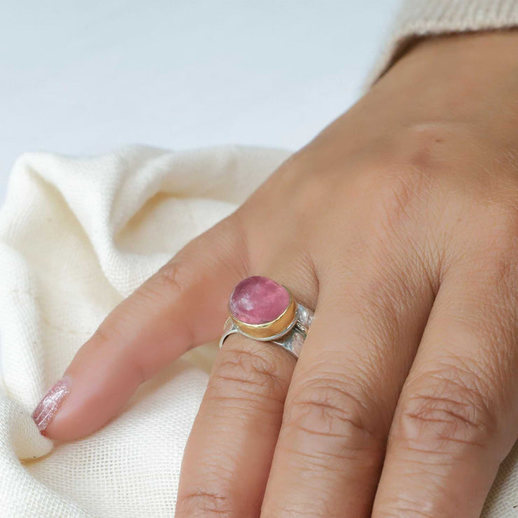 Adele - Pink Tourmaline Silver and Gold Ring lifestyle image | Breathe Autumn Rain Jewelry