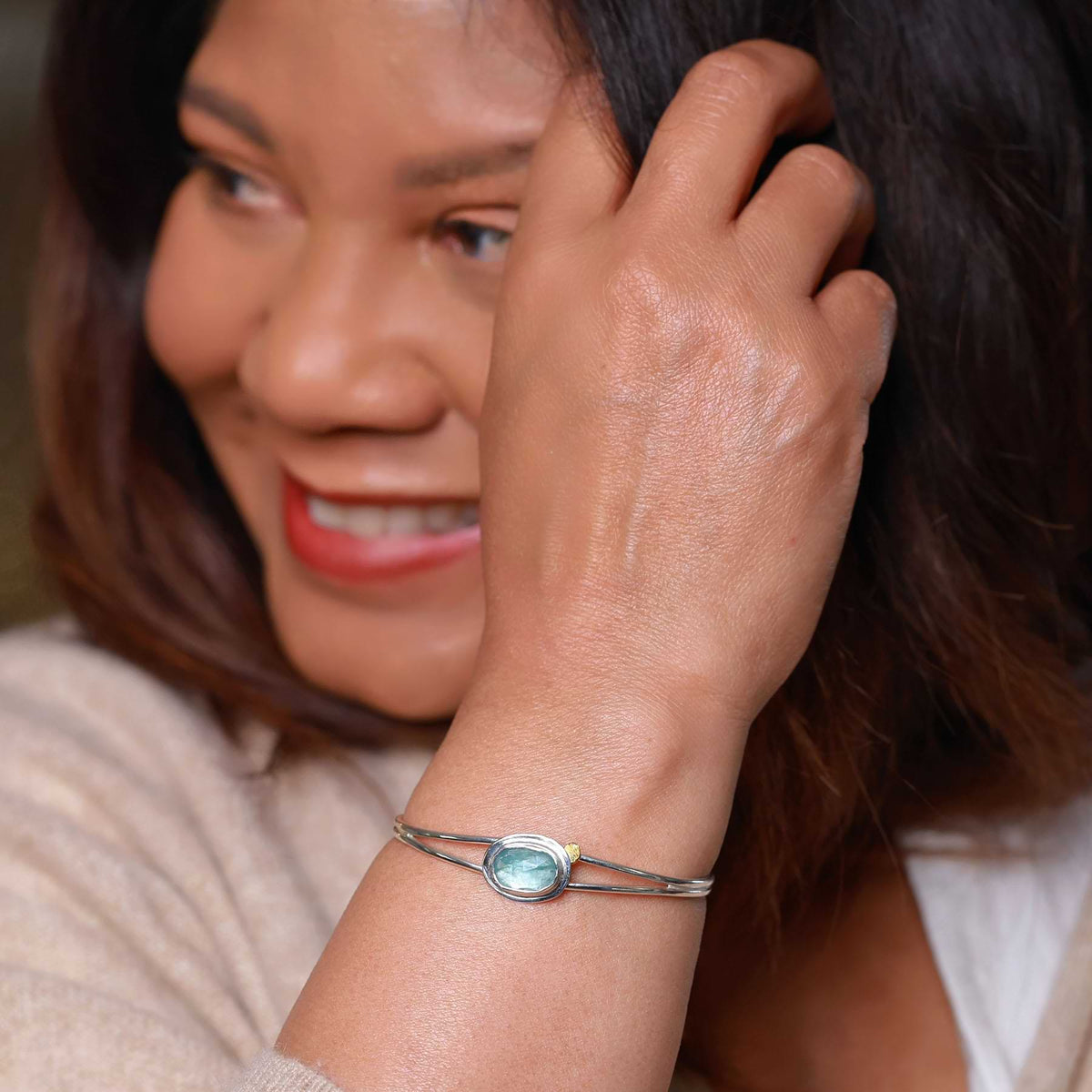 Aozora - Sterling Silver Bangle Bracelet lifestyle image | Breathe Autumn Rain Jewelry