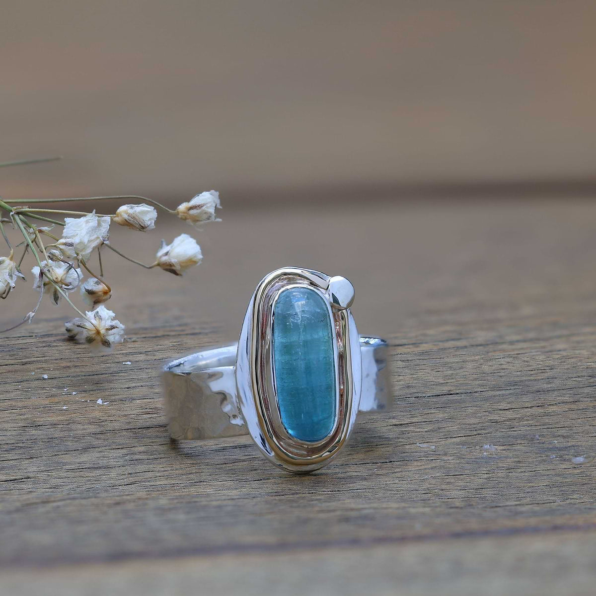Aqua Blue Tourmaline Mixed Metal Statement Ring alt image | Breathe Autumn Rain