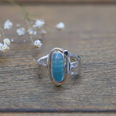 Aqua Blue Tourmaline Mixed Metal Statement Ring main image | Breathe Autumn Rain