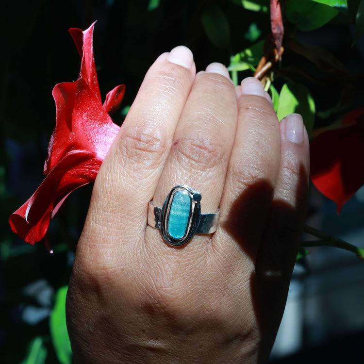 Aqua Blue Tourmaline Mixed Metal Statement Ring lifestyle image | Breathe Autumn Rain