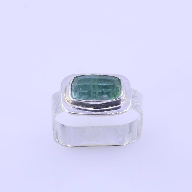 Be Square - Green Tourmaline Hammered Silver Ring alt image | Breathe Autumn Rain Jewelry