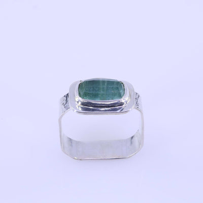 Be Square - Green Tourmaline Hammered Silver Ring main image | Breathe Autumn Rain Jewelry