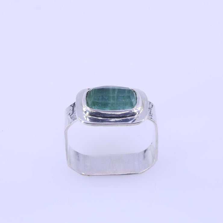 Be Square - Green Tourmaline Hammered Silver Ring main image | Breathe Autumn Rain Jewelry