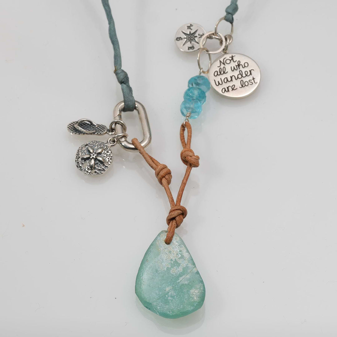 Kailani – Beach Glass and Recycled Silver Charm Necklace