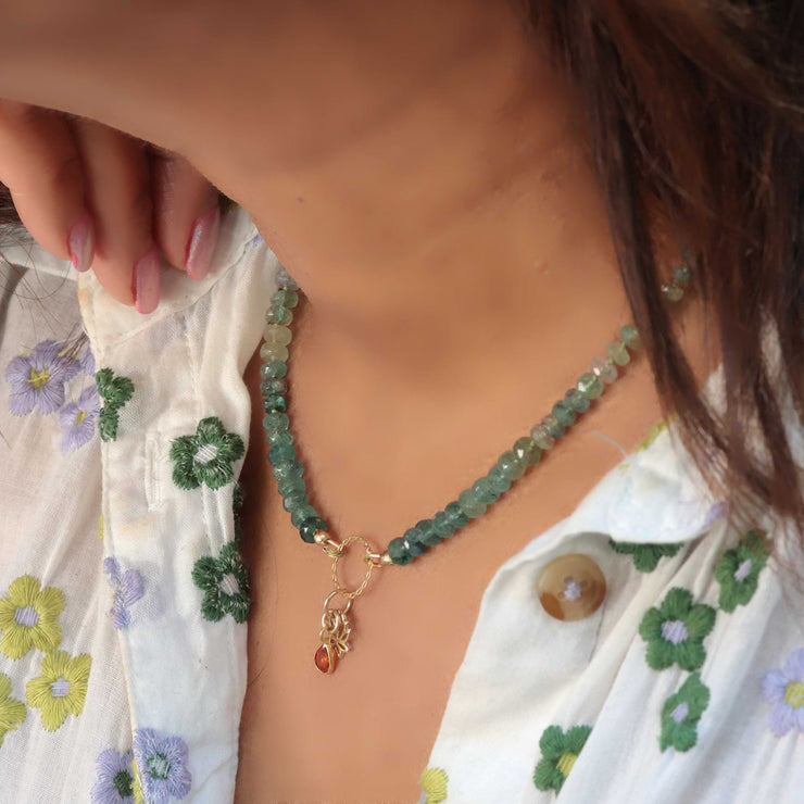 Blue Tourmaline Gold Necklace lifestyle image | Breathe Autumn Rain Jewelry