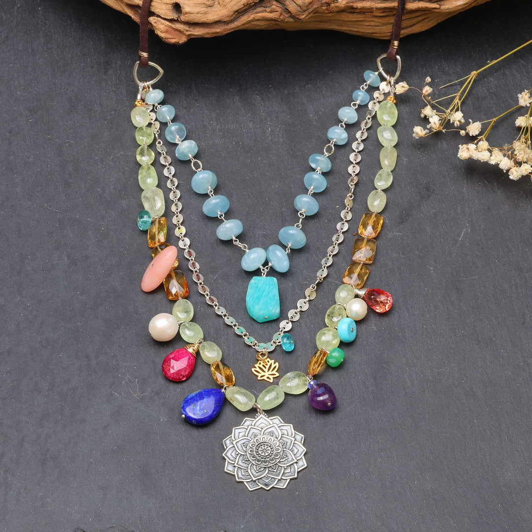 Bohemia - Multi Gemstone Triple-Layered Necklace main image | Breathe Autumn Rain Jewelry