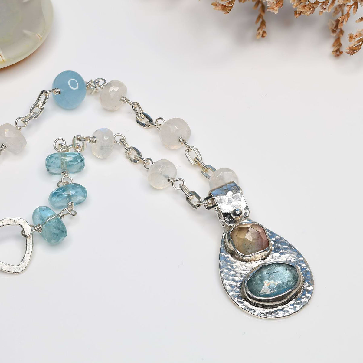 By the Lake - Multi-Gemstone Silver Pendant Necklace alt image | Breathe Autumn Rain Artisan Jewelry