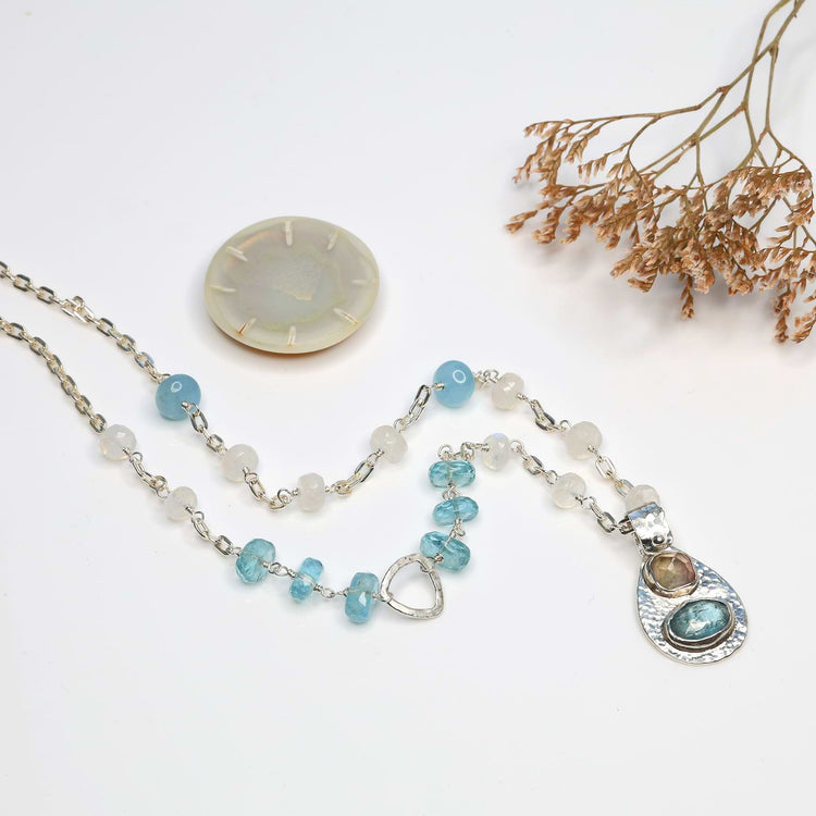 By the Lake - Multi-Gemstone Silver Pendant Necklace alt image | Breathe Autumn Rain Artisan Jewelry