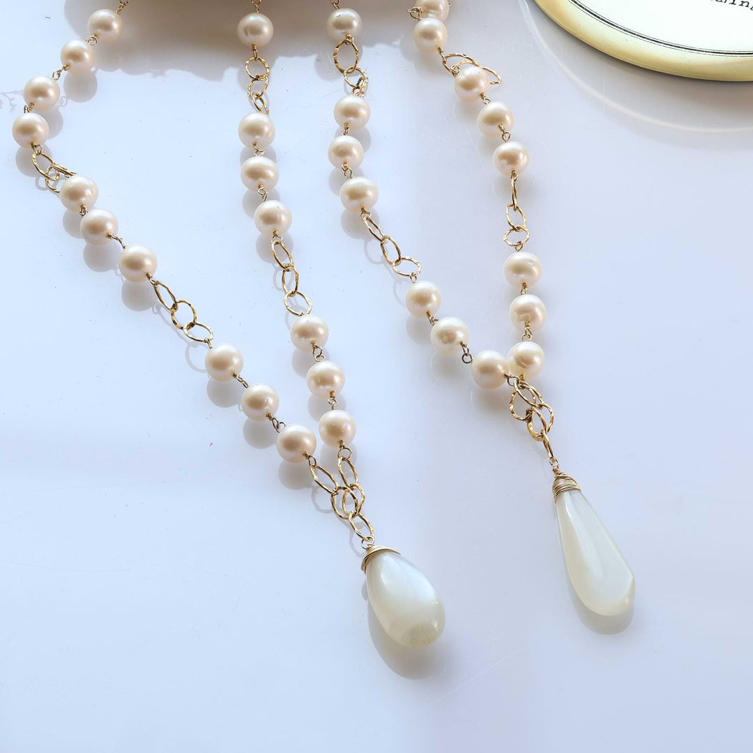 Charlotte - Pearl &amp; Natural Moonstone Gold Necklace alt image | Breathe Autumn Rain Jewelry