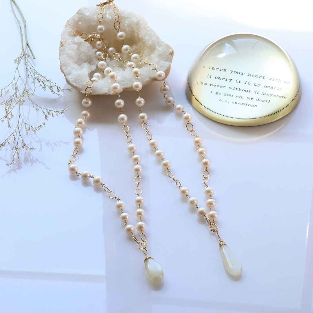 Charlotte - Pearl &amp; Natural Moonstone Gold Necklace alt image | Breathe Autumn Rain Jewelry
