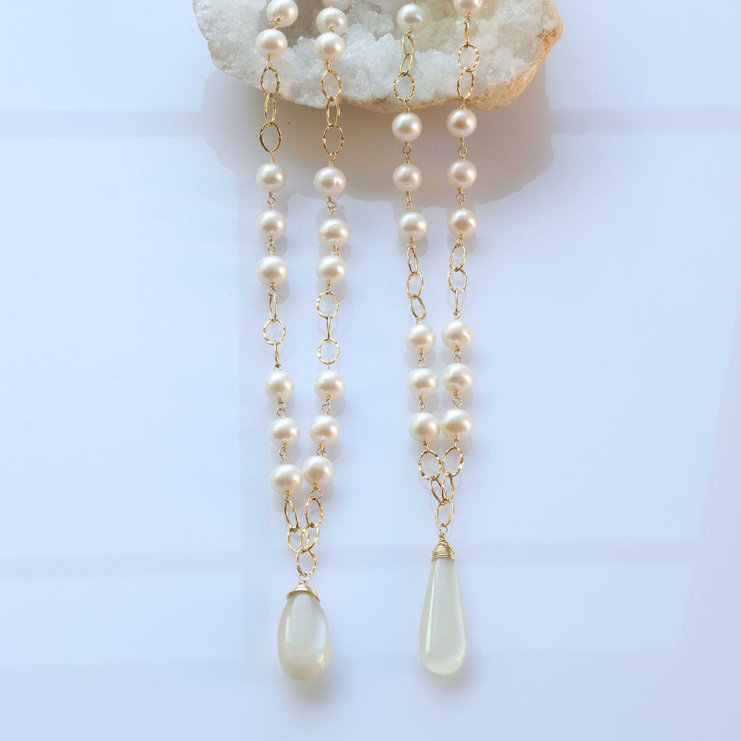 Charlotte - Pearl &amp; Natural Moonstone Gold Necklace alt image | Breathe Autumn Rain Jewelry