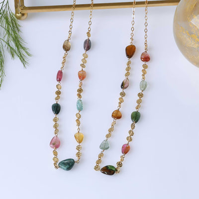 Chiara - Multi-Tourmaline Nugget Gold Necklace main image | Breathe Autumn Rain Jewelry