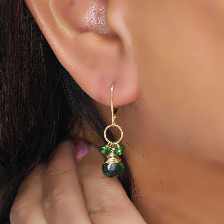 Chrome Diopside Dainty Gold Earrings lifestyle image | Breathe Autumn Rain Jewelry