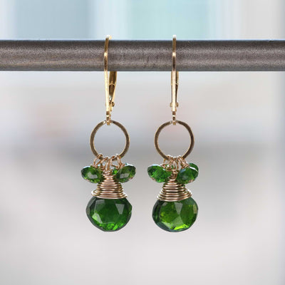 Chrome Diopside Dainty Gold Earrings main image | Breathe Autumn Rain Jewelry