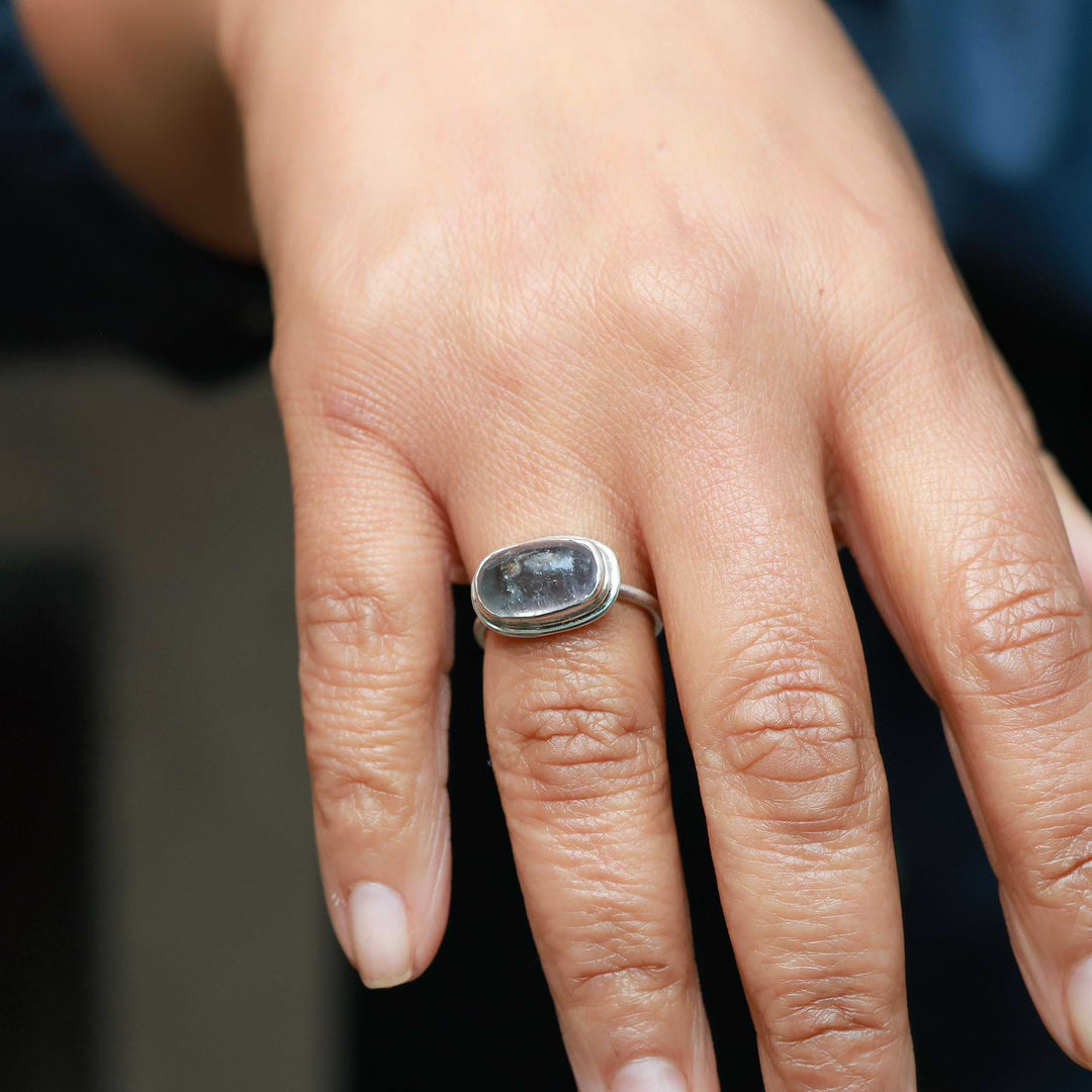Coastal Skies - Tourmaline Silver Ring lifestyle image 1 | Breathe Autumn Rain Artisan Jewelry