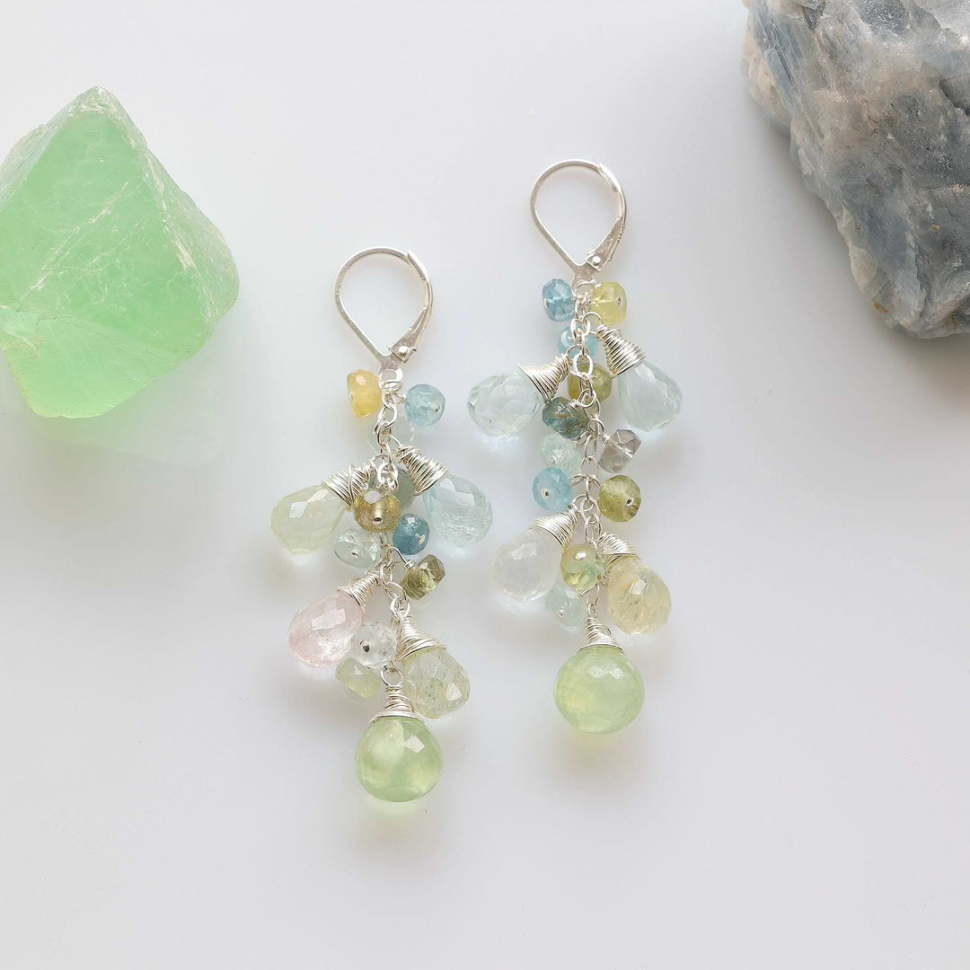Crisp Air - Multi Gemstone Silver Cluster Drop Earrings alt image | Breathe Autumn Rain Jewelry