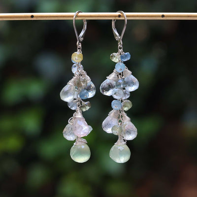Crisp Air - Multi Gemstone Silver Cluster Drop Earrings alt image | Breathe Autumn Rain Jewelry