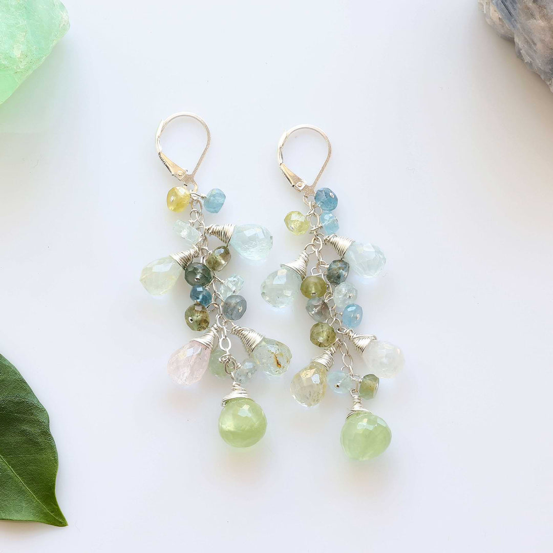 Crisp Air - Multi Gemstone Silver Cluster Drop Earrings main image | Breathe Autumn Rain Jewelry