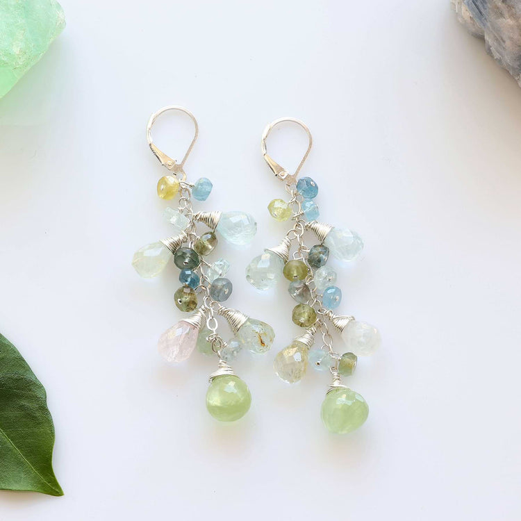 Crisp Air - Multi Gemstone Silver Cluster Drop Earrings main image | Breathe Autumn Rain Jewelry