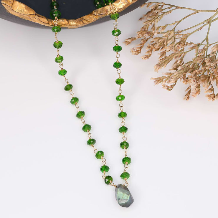 Delicate Chrome Diopside and Labradorite Gold Necklace alt image | Breathe Autumn Rain Jewelry