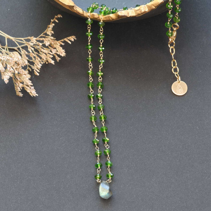 Delicate Chrome Diopside and Labradorite Gold Necklace alt image | Breathe Autumn Rain Jewelry