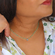 Delicate Chrysoprase and Aquamarine Gold Necklace lifestyle image | Breathe Autumn Rain Jewelry