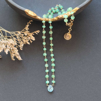 Delicate Chrysoprase and Aquamarine Gold Necklace main image | Breathe Autumn Rain Jewelry