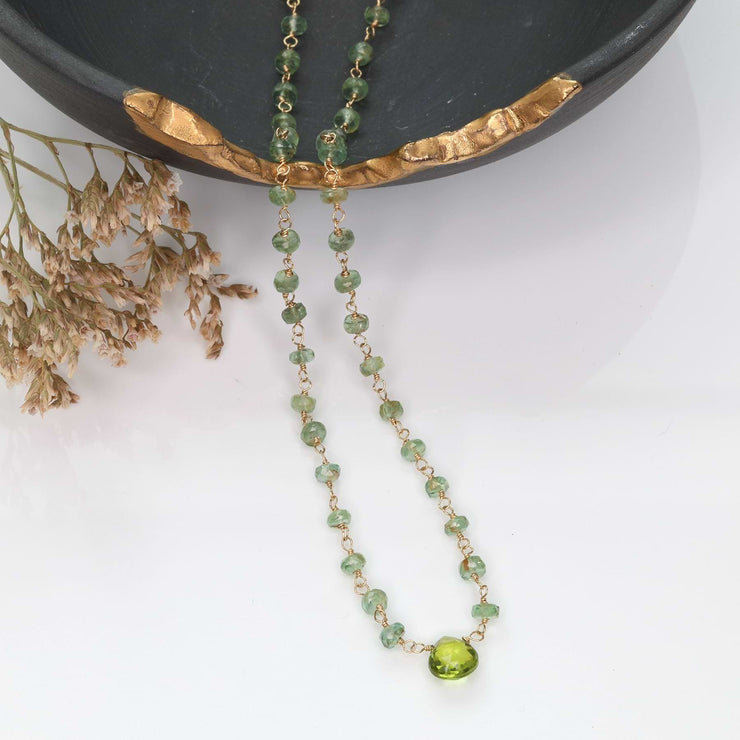 Delicate Green Kyanite and Peridot Gold Necklace alt image | Breathe Autumn Rain Jewelry