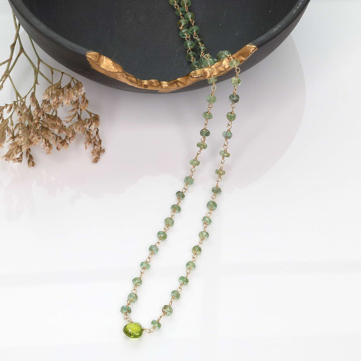 Delicate Green Kyanite and Peridot Gold Necklace alt image | Breathe Autumn Rain Jewelry