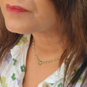 Delicate Green Kyanite and Peridot Gold Necklace lifestyle image | Breathe Autumn Rain Jewelry
