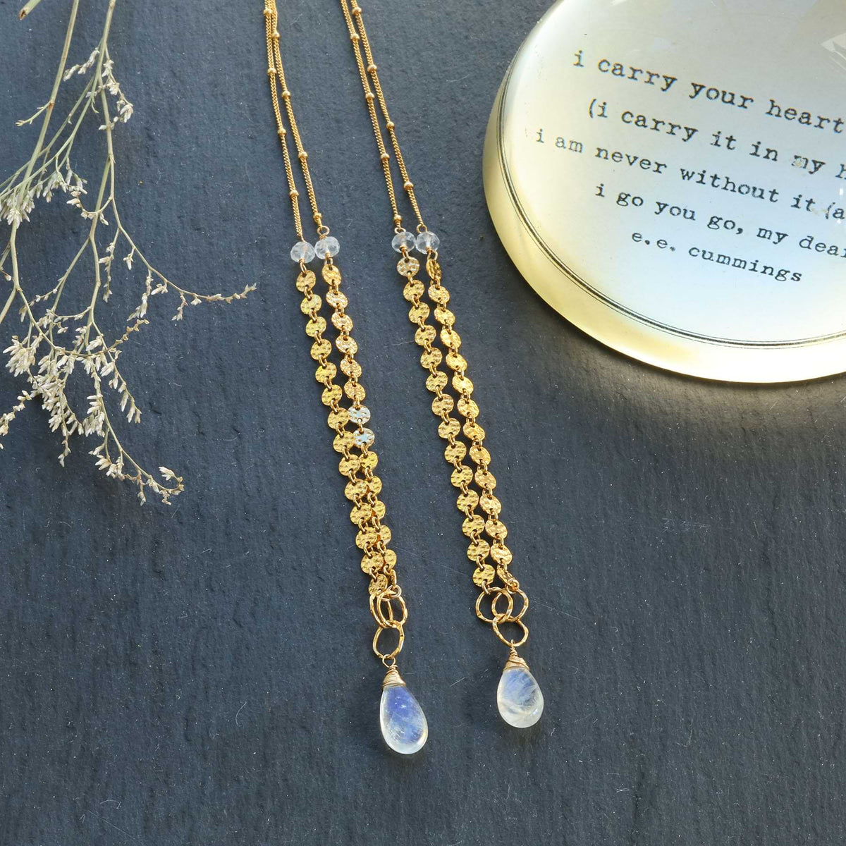 Dewdrop - Rainbow Moonstone Gold Necklace alt image | Breathe Autumn Rain