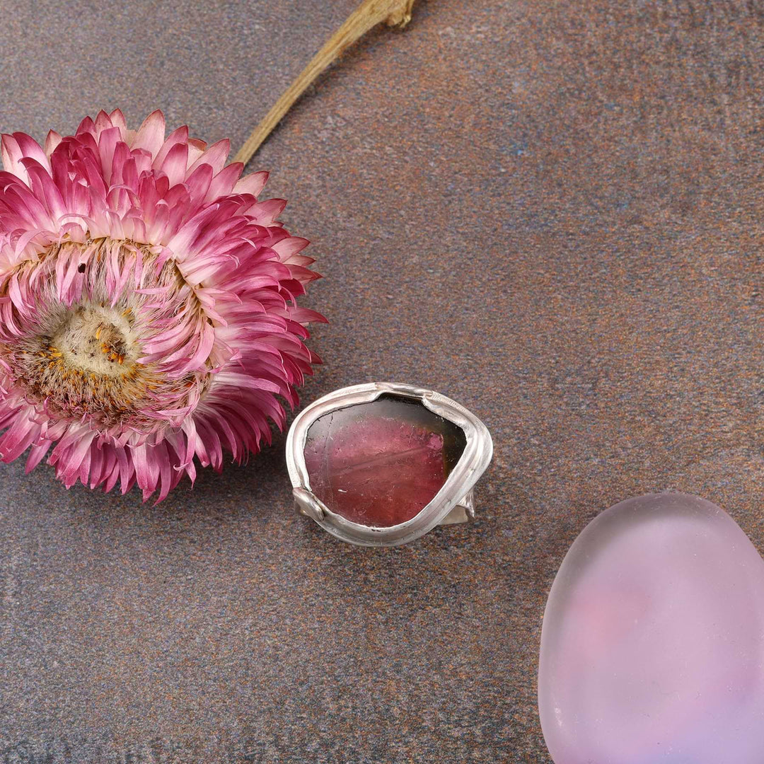 Dreams - Watermelon Tourmaline Silver Ring alt image | Breathe Autumn Rain Jewelry