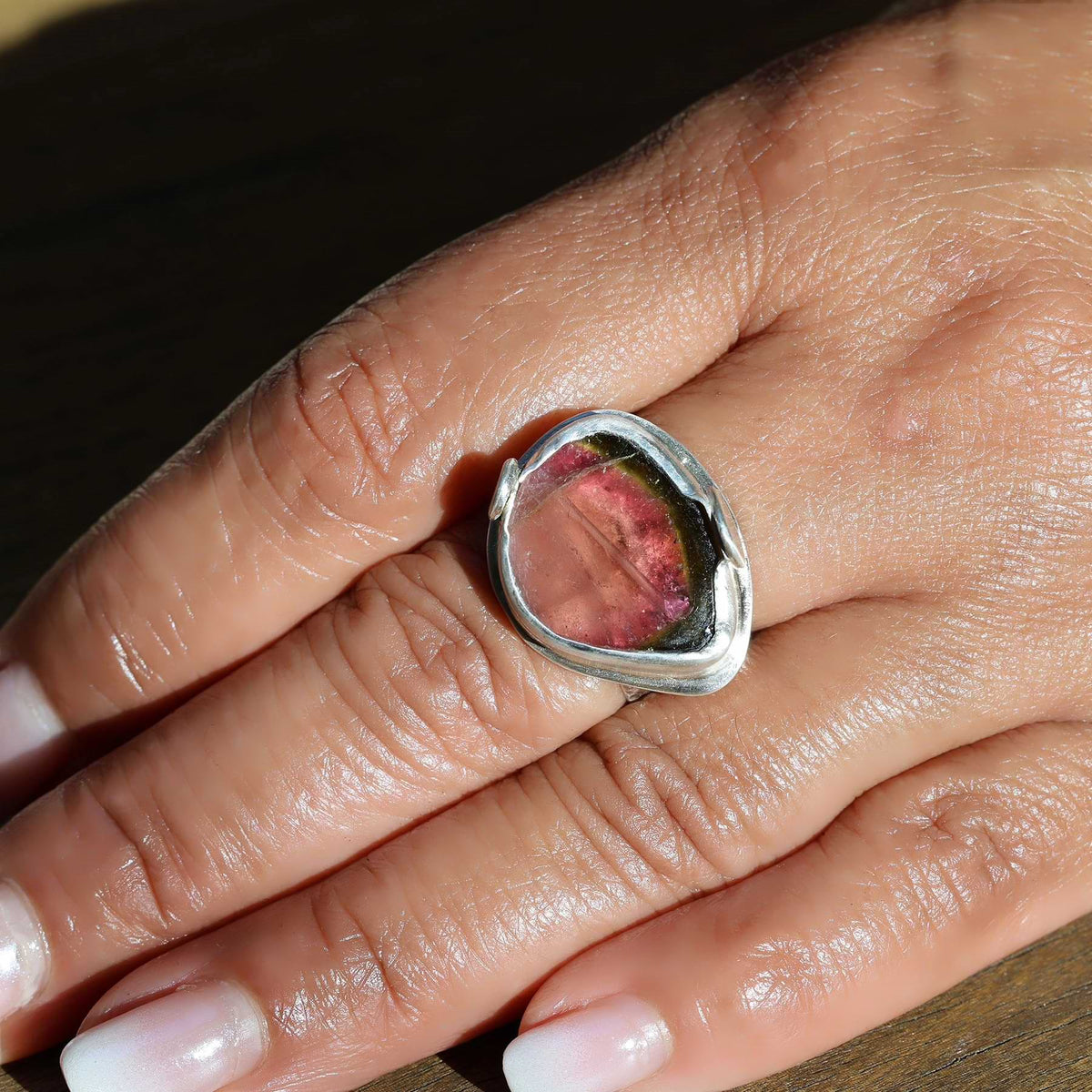 Dreams - Watermelon Tourmaline Silver Ring lifestyle image | Breathe Autumn Rain Jewelry