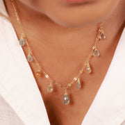 Drip Drop - Faceted Aquamarine and Beryl Gold Necklace detail image | Breathe Autumn Rain