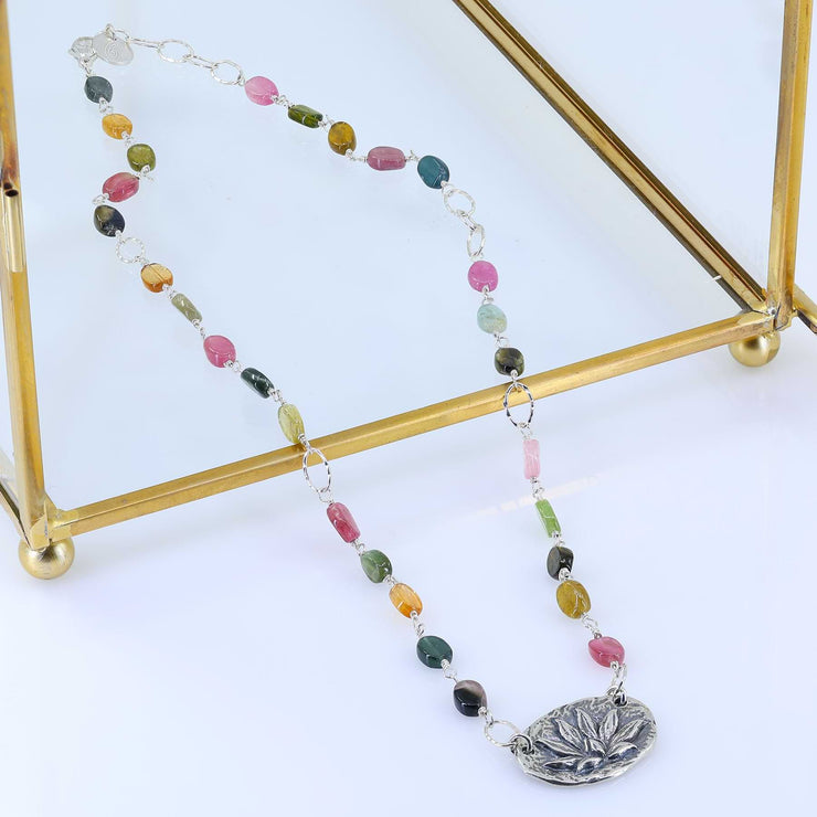 Enlightenment in Tourmaline - Lotus Pendant Tourmaline Silver Necklace