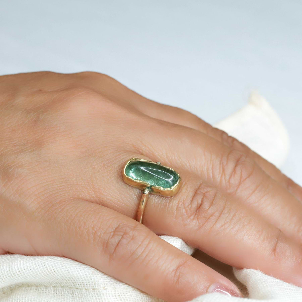Forest - Green Tourmaline Gold Ring lifestyle image | Breathe Autumn Rain Jewelry
