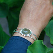 Gaia - Tourmalinated Quartz Silver Cuff Bracelet lifestyle image 1 | Breathe Autumn Rain Artisan Jewelry